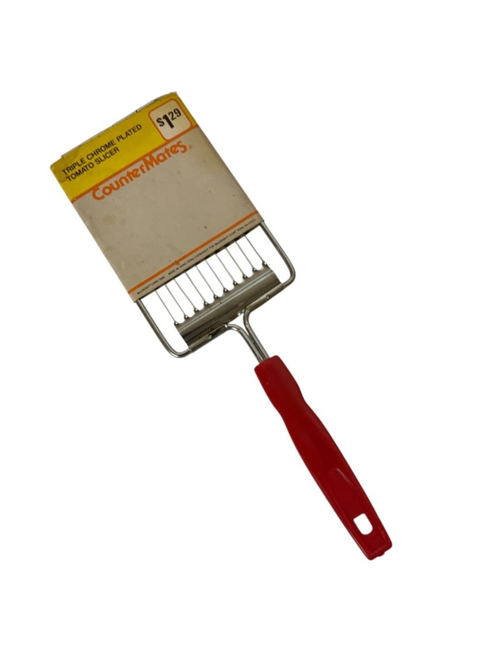 Vintage Countermates Triple Chrome Plated Tomato Slicer With Red Handle